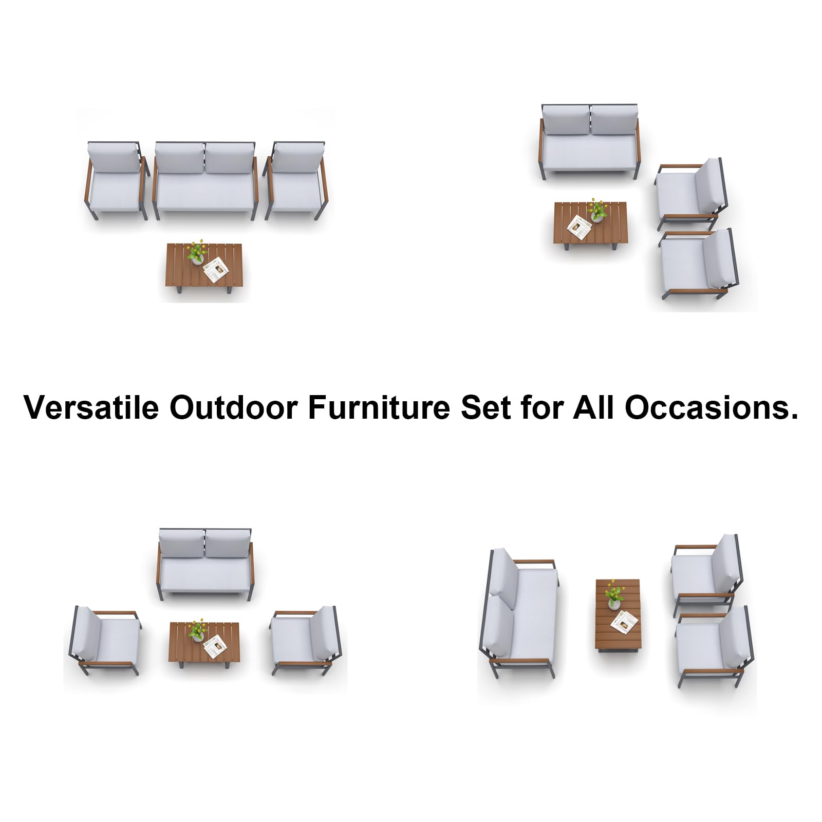 KMX Aluminum Patio Furniture Set, 4-Piece Conversation Sofa Set with High Backrests, Off-White Cushions and a Chic Table - Outdoor Conversation Sofa Set for All-Weather. Easy Install, Rust-Proof