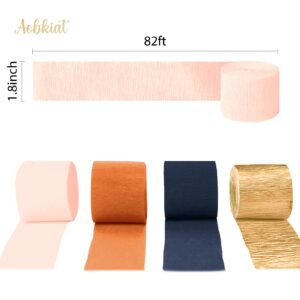 AOBKIAT Fall Boho Wedding Party Decoration,8 Rolls Navy Blue and Orange Crepe Paper Party Streamers for Thanksgiving Day,Halloween,Winter Birthday Baby Shower Party Backdrop