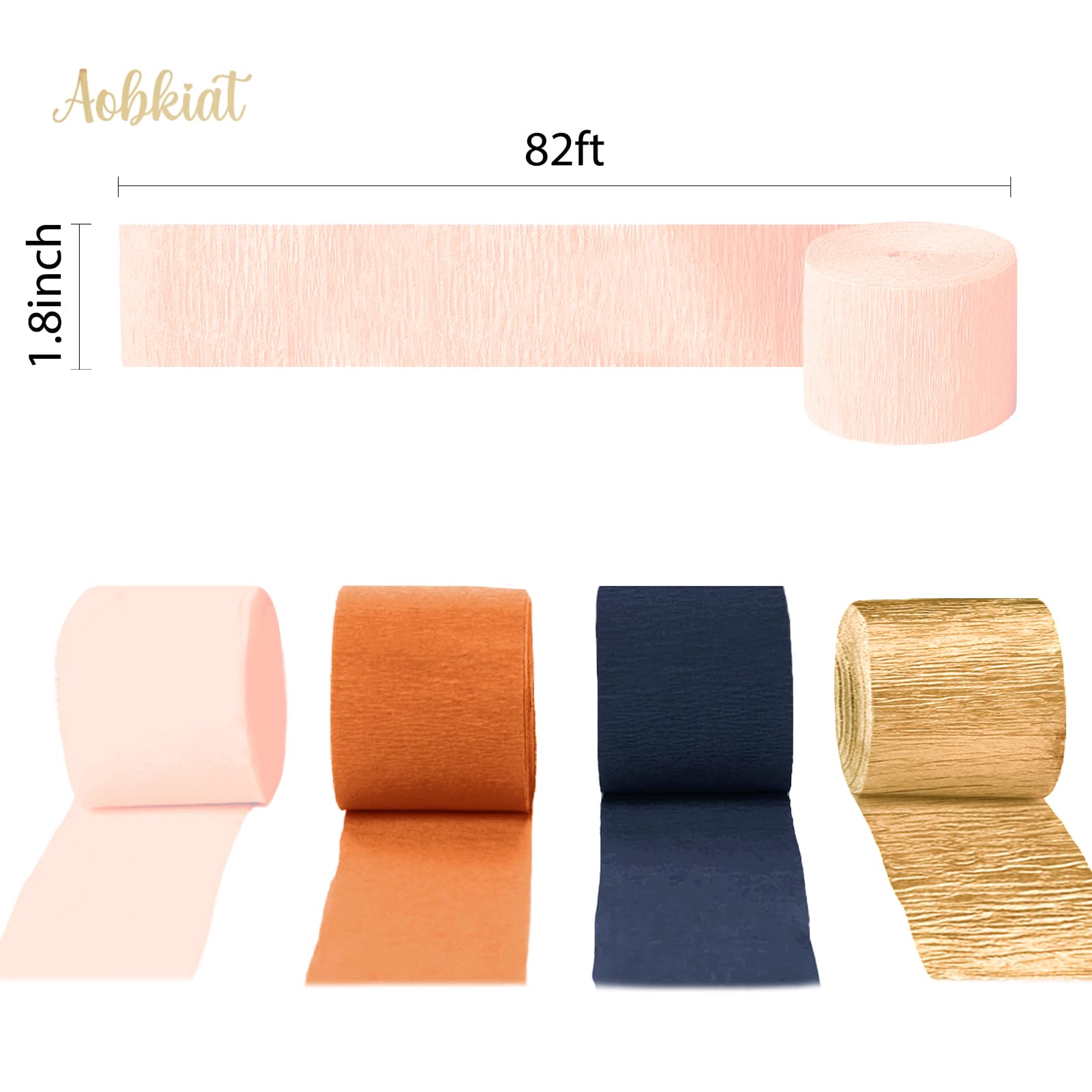 AOBKIAT Fall Boho Wedding Party Decoration,8 Rolls Navy Blue and Orange Crepe Paper Party Streamers for Thanksgiving Day,Halloween,Winter Birthday Baby Shower Party Backdrop