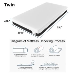 LIYIH 4 Inch Twin Mattress, Memory Foam Mattress, Twin Size Mattresses, Children’s Rooms Mattress,This Mattress has Almost no Odor,CertiPUR-US Certified【2024 New Version】