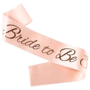 generic bride to be sash, bride sash for bridal shower, bachelorette sash, bachelorette party wedding engagement party favors gift accessories pink satin sash with gold lettering (pink)