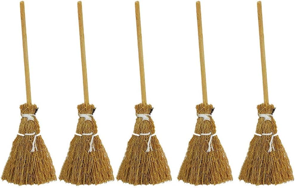 5Pcs Witch Broom Witch Broom Artificial Mini Broom Miniature Broom Props Mini Straw Broom Fairy Micro Landscape Decoration Witch Broomstick Cinnamon Broom Sweeping