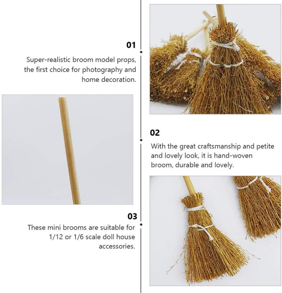 5Pcs Witch Broom Witch Broom Artificial Mini Broom Miniature Broom Props Mini Straw Broom Fairy Micro Landscape Decoration Witch Broomstick Cinnamon Broom Sweeping