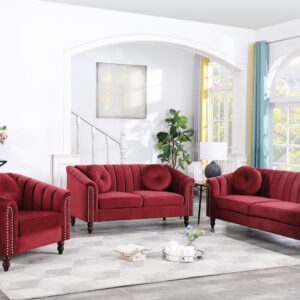 YIPDFERNOR Red Lint 3-Piece Living Room Sofa Set, Contemporary Sofa Couch Set, for Living Room Furniture Sets、Offices、Apartments（Chair）