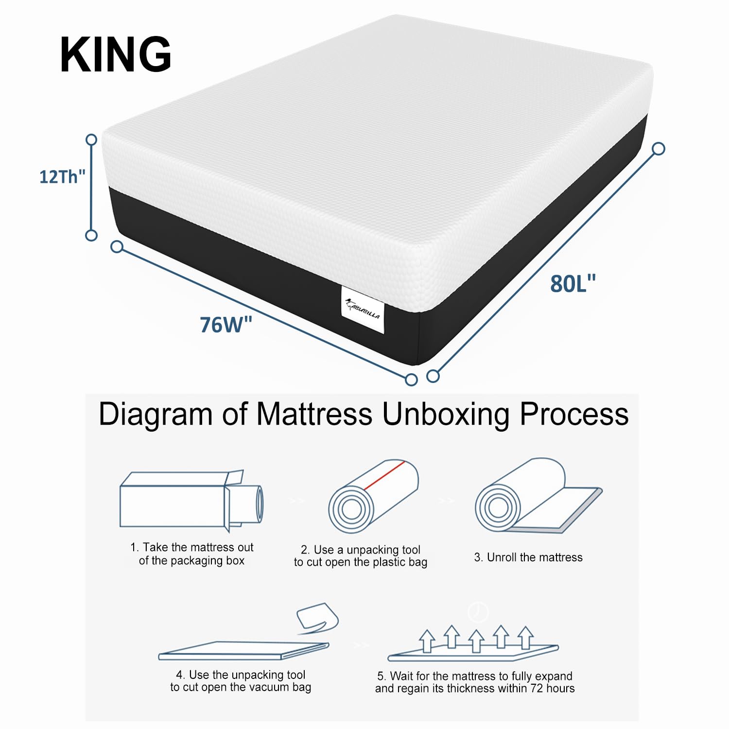 LIYIH 12 Inch King Mattress, King Size Mattresses, Memory Foam Mattresses Really Can Relieve Your Back and Neck Pain,CertiPUR US Certified【New Version】