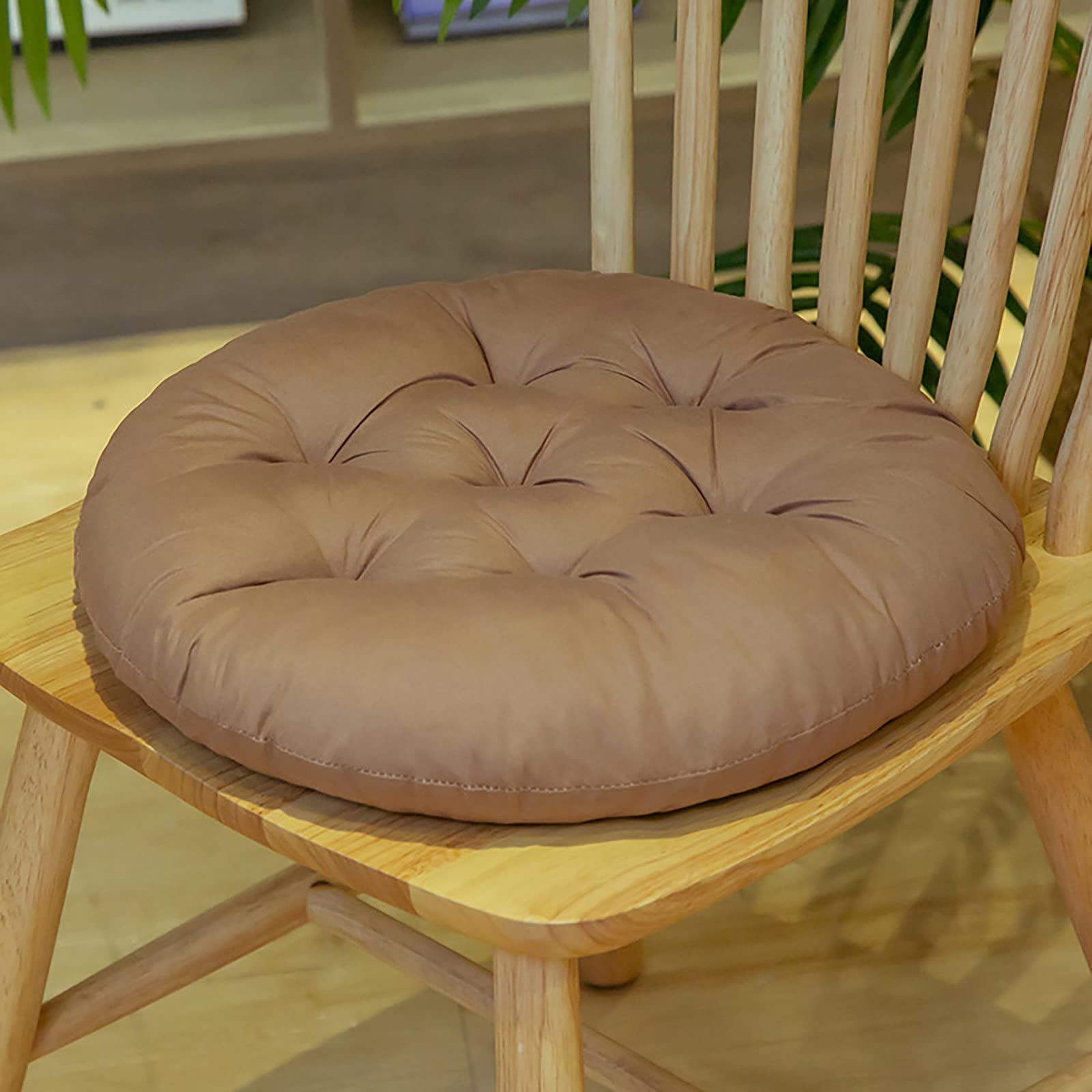 Generic Round Chair Cushions Set of 2 16 inch Comfortable Fluffy Tufted Round Chair Pads Outdoor All Weather Bistro Seat Cushions for Kitchen Home Bar Stool Garden Pation Furniture Brown