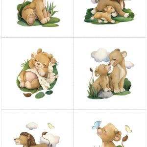 UNIQUE Lion Fabric Panel Set (6 Panels, 12x12in Each), Quilting Panels, Baby Quilt Panels, Cotton Baby Panels, Blanket Panel, Cotton Sateen Fabric Panels for Quilting