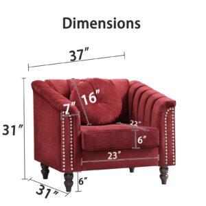 YIPDFERNOR Red Lint 3-Piece Living Room Sofa Set, Contemporary Sofa Couch Set, for Living Room Furniture Sets、Offices、Apartments（Chair）