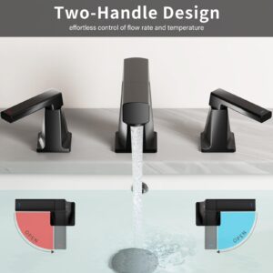 KAIYING 8 Inch Widespread Bathroom Faucet, 3 Piece Pull Down Bathroom Faucet, Bathroom Faucet 3 Hole with Pull Out Sprayer, Two Handle Vanity Faucet with Overflow Pop Up Drain (Matte Black)