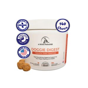 Doggie Digest-Natural Organic Dogs Pre & Probiotics, 10 Active Nutrients, Cold Pressed, Vet Formulated, Upset Stomach/Allergies/Itching, Digestive Enzymes, Gut/Skin/Hip/Joint, Pumpkin, Immune Support.