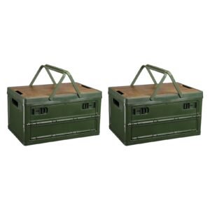 patikil collapsible storage bins with lids and handle, 2 pcs 30l 8gal plastic camping storage box stackable side opening organizer basket for car rv office home, green