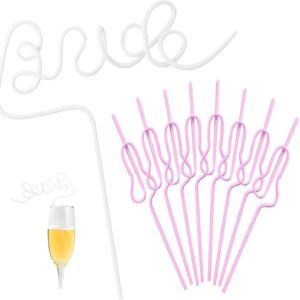 12Pcs Bachelorette Party straw Set 1Bachelorette Party straw+11 Gourd Shape Straws,Hen Party Ring Straws Decorations,Birthday Drinking Bride Shape Plastic Straws Gifts for Bride(White,pink)