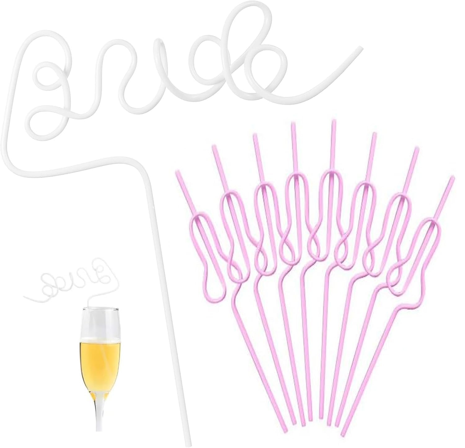 12Pcs Bachelorette Party straw Set 1Bachelorette Party straw+11 Gourd Shape Straws,Hen Party Ring Straws Decorations,Birthday Drinking Bride Shape Plastic Straws Gifts for Bride(White,pink)