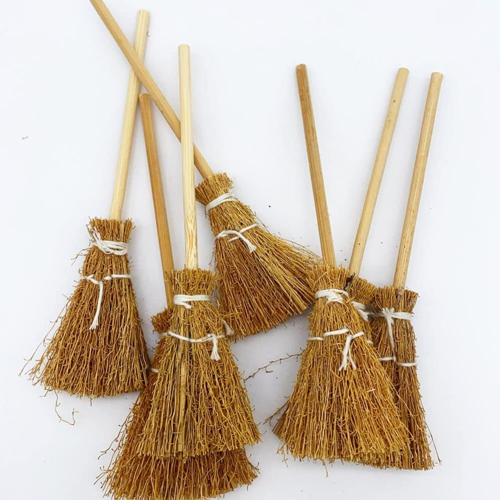 5Pcs Witch Broom Witch Broom Artificial Mini Broom Miniature Broom Props Mini Straw Broom Fairy Micro Landscape Decoration Witch Broomstick Cinnamon Broom Sweeping