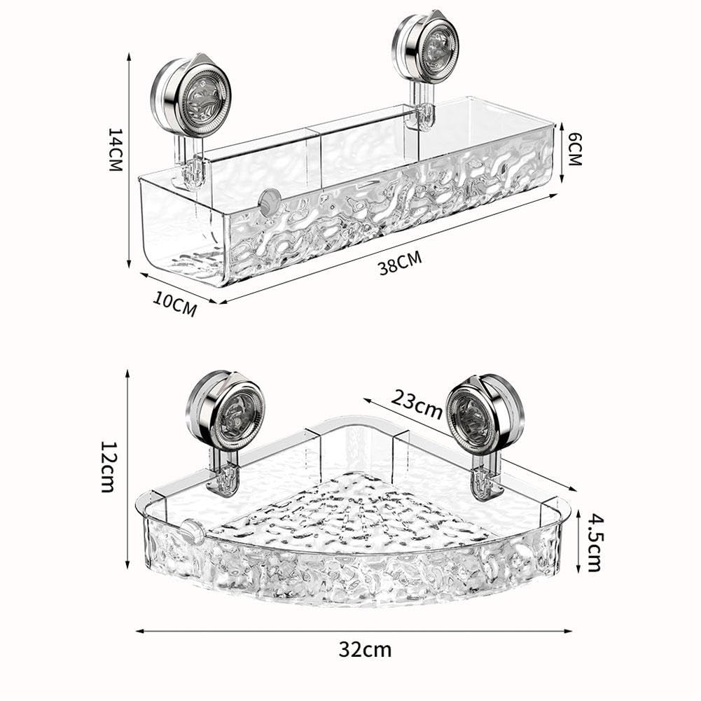 No Drill Clear Wall Caddy Suction Cup Storage Rack, Corner Shower Caddy Bathroom Storage Shelf Wall Mounted, Transparent Shower Storage, Glacier Pattern Suction Cup Shelf, Triangle & Rectangle Storage