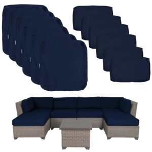 clawscover 12 pack outdoor patio seat and back cushions replacement covers fit for 7pieces 6-seater wicker rattan furniture conversation set sectional couch chair,navy-include cover only