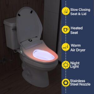 Aquonderful Bidet Toilet Seat, Smart Unlimited Warm Water, Electronic Heated Toilet Seat with Remote Control, Turbo Wash, Dryer, Rear and Front Wash, Slow Closes, Night Light, White, 225 (Elongated)