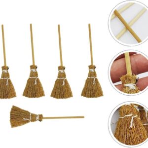 5Pcs Witch Broom Witch Broom Artificial Mini Broom Miniature Broom Props Mini Straw Broom Fairy Micro Landscape Decoration Witch Broomstick Cinnamon Broom Sweeping