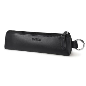 fmeida small pencil case - velvet lined pencil pouch pu leather pencil bag portable office stationery pouches - black