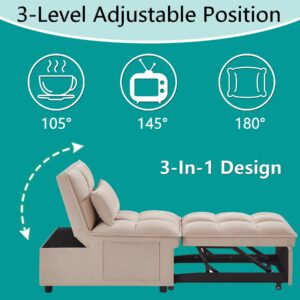 MWrouqfur 4 in 1 Sleeper Chair with Pullout Bed, Convertible Lazy Sleeper Sofa Chair with Storage Pockets & Adjustable Backrest, Comfortable Folding Ottoman Bed Sleeper for Living Room (Taupe)