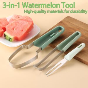 Generic 3-in-1 Watermelon Fork Slicer Cutter,2024 New Stainless Steel Fruit Cutter,Watermelon Cutter Knife Portability Fruit Fork for Camping Kitchen Gadgets, currency, Silver