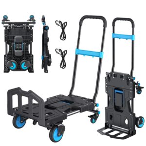 t.chilyn 2 in 1 hand truck dolly foldable, 330lb capacity foldable dolly, convertible hand truck with 3-gear retractable handle, heavy duty hand truck for shopping, moving, family, office