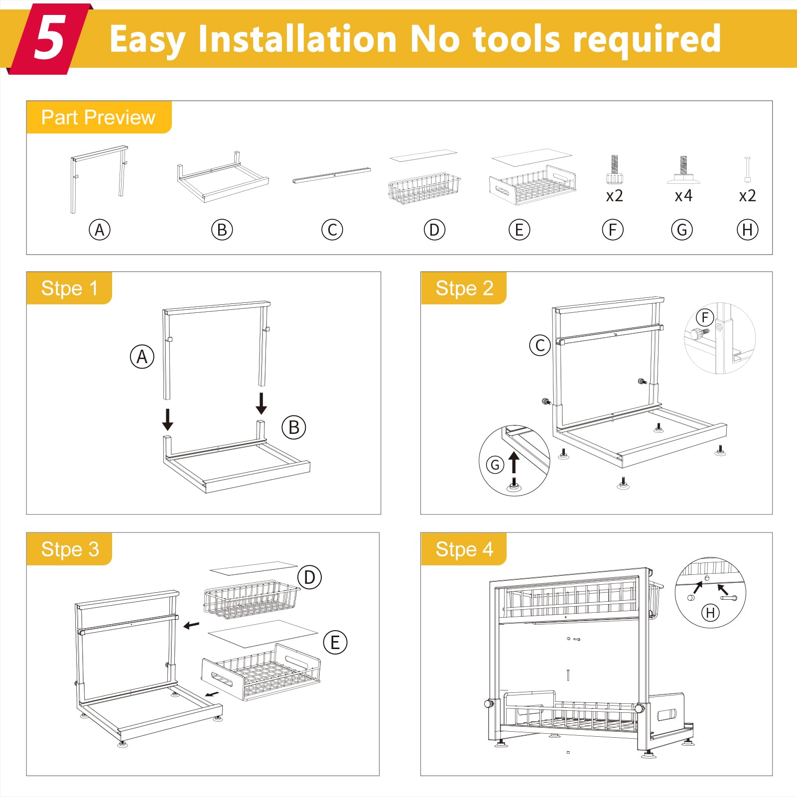 IHAITUN 2 Pack Under Sink Organizer and Storage, 2 Tier Pull Out Cabinet Organizer Slide Out Sink Shelf Cabinet Height Adjustable Storage Drawers Shelves for Kitchen Bathroom Cabinet Organization