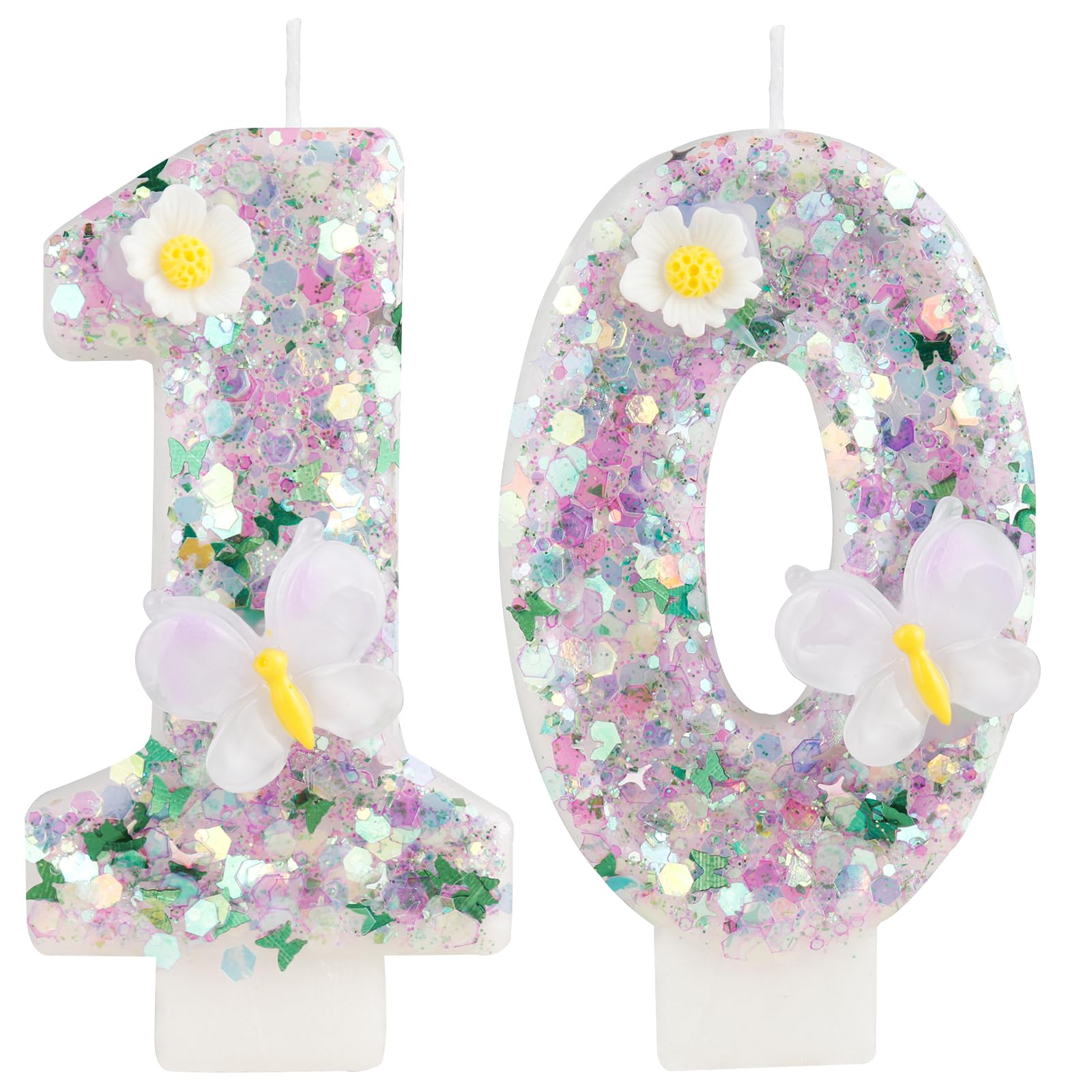 Birthday Candles for Girls, Butterfly 10th Birthday Party Cake Decorations, Number 10 Candles, Purple Sequin Happy Birthday Cake Candles Wedding Cake Topper Anniversary Party Decor