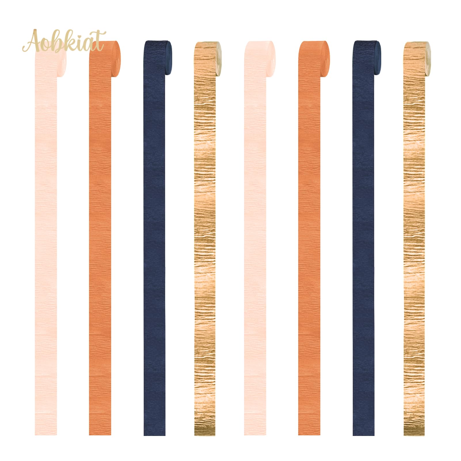 AOBKIAT Fall Boho Wedding Party Decoration,8 Rolls Navy Blue and Orange Crepe Paper Party Streamers for Thanksgiving Day,Halloween,Winter Birthday Baby Shower Party Backdrop