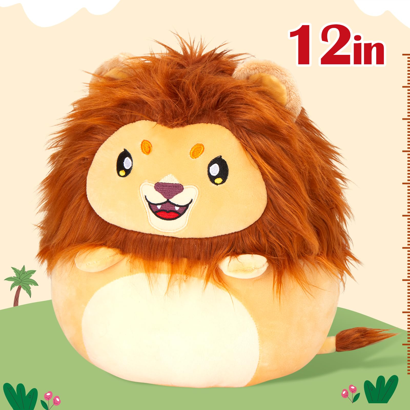 Houwsbaby 12'' Lion Plush Pillow, Soft Yellow Lion Stuffed Animal Toy, Cute Plush Toy Anime Stuffed Pillow, Festivals, Birthdays, Christmas, Halloween, Thanksgiving Day Idael Gift for Boys Girls Kids