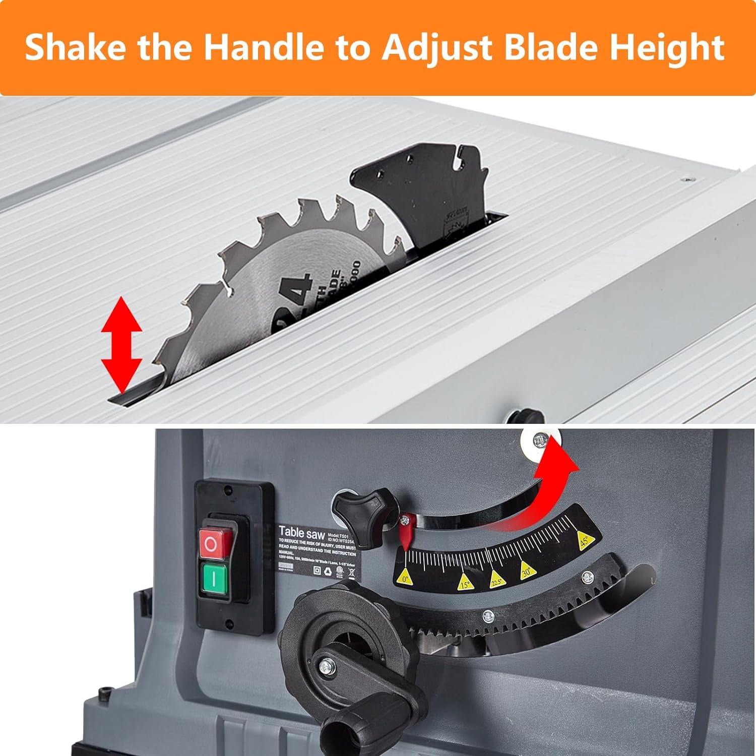 Table Saw 10 Inch, 15 Amp 5000RPM Powerful Tablesaw With Stand & Protective Cover, 36 X 25 Inch Tabletop Saw 90° Cross Cut & 0-45° Bevel Cut, Adjustable Depth, for Woodworking, Metal, Plastic (Black)