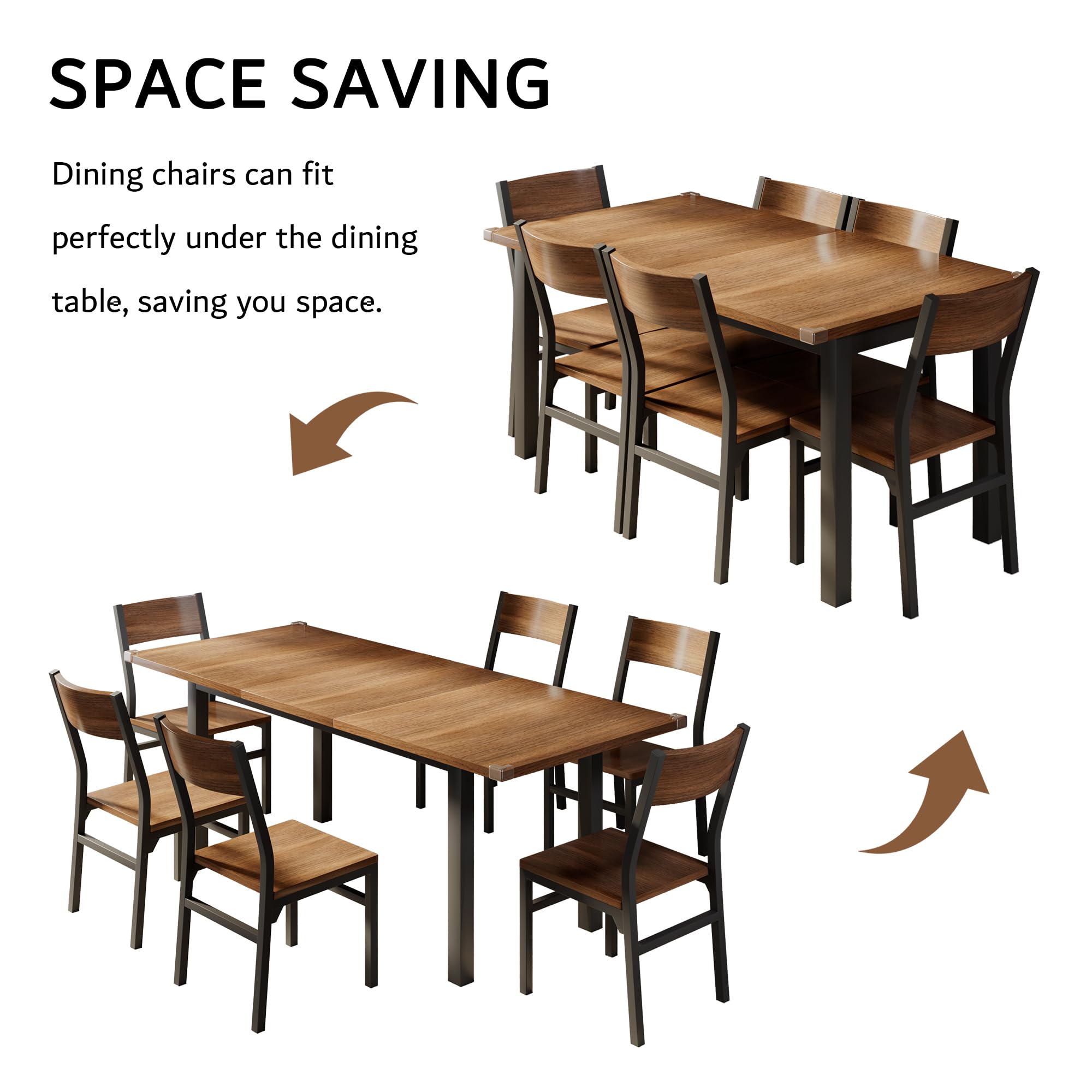 iPormis 7-Piece Dining Table Set with 6 Chairs, 63" Extendable Kitchen Table & Chairs Set for 4-6, Dining Room Table with Metal Frame & MDF Board, Perfect for Small Space, Easy Clean, Walnut