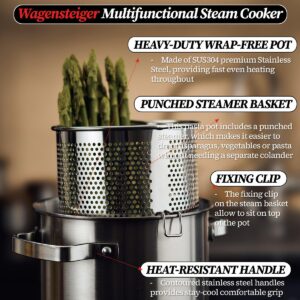 WAGENSTEIGER Premium Stainless Steel Asparagus Steamer Pot or Spaghetti Pasta Stovetop Cooker with Perforated Steamer Basket, Tall & Large Size, Versatile Cookware, 3-Ply Base(4.3Liters/1.14Gals)