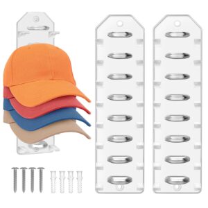 ounic hat organizer for baseball caps, 2 pack hat rack for wall, hat hold organizer and display for 16 hats, hat hanger strong adhesive/wall drilled for wall, door,bedroom,closet-clear