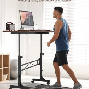 Small Standing Desk Adjustable Height, Mobile Stand Up Desk with Wheels, 32 Inch Portable Rolling Desk Small Computer Desk, Portable Laptop Desk Standing Table Rustic