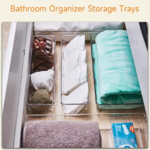 DCA Clear Plastic Drawer Organizers, Large Size Versatile Bathroom and Vanity Drawer Organizer Trays (4)