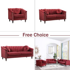 YIPDFERNOR Red Lint 3-Piece Living Room Sofa Set, Contemporary Sofa Couch Set, for Living Room Furniture Sets、Offices、Apartments（Chair）