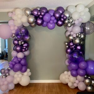 HKYOOD 128Pcs Purple Balloons Garland Arch Kit - 18 12 10 5 inch Pastel Purple Metallic Purple Metallic Silver Latex Balloon for Birthday Baby Shower Bridal Shower Wedding Princess Party Decorations