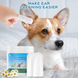 Dog Ear Finger Wipes,Pet Cleaning Ear Wipes for Dogs Cats,Natural Gently Removes Dirt&Odor,Soothes&Deodorizes-Relieve Ear Itching&Inflammation,Fresh Scent Easy Pet Ear Wipes (50)