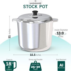 18 Quart Cast Aluminum Large Stock Pot with Lid - Durable & Lightweight Soup Pot with Even Heat Distribution & Retention - Professional Cookware Stockpot with Silicone Handle