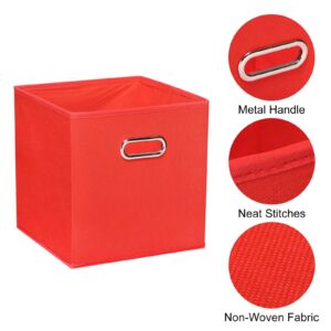 PATIKIL Foldable Storage Cube Bins, 4 Pcs Fabric Storage Bins Cube Organizer with Handle for Home Bedroom Shelf Closet Organization, Red (13"x13"x13")