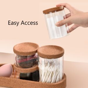 5 Pack Qtip Holder with Lids,13.5 oz Clear Bathroom Decor,Home Accessories Countertop Organizers and Storage,Glass Apothecary Jars Canisters with Tray for Cotton Swab, Ball, Pads, Floss,Hair Ties