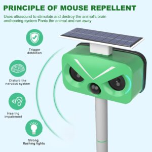 Upgraded Solar Ultrasonic Animal Repellent, Outdoor Powered Squirrels Deterrent with Motion Sensor,Sound and LED Flashing,Waterproof Deer Repeller,Animal Repellent for Cat Dog Bird Rabbit Wild 028