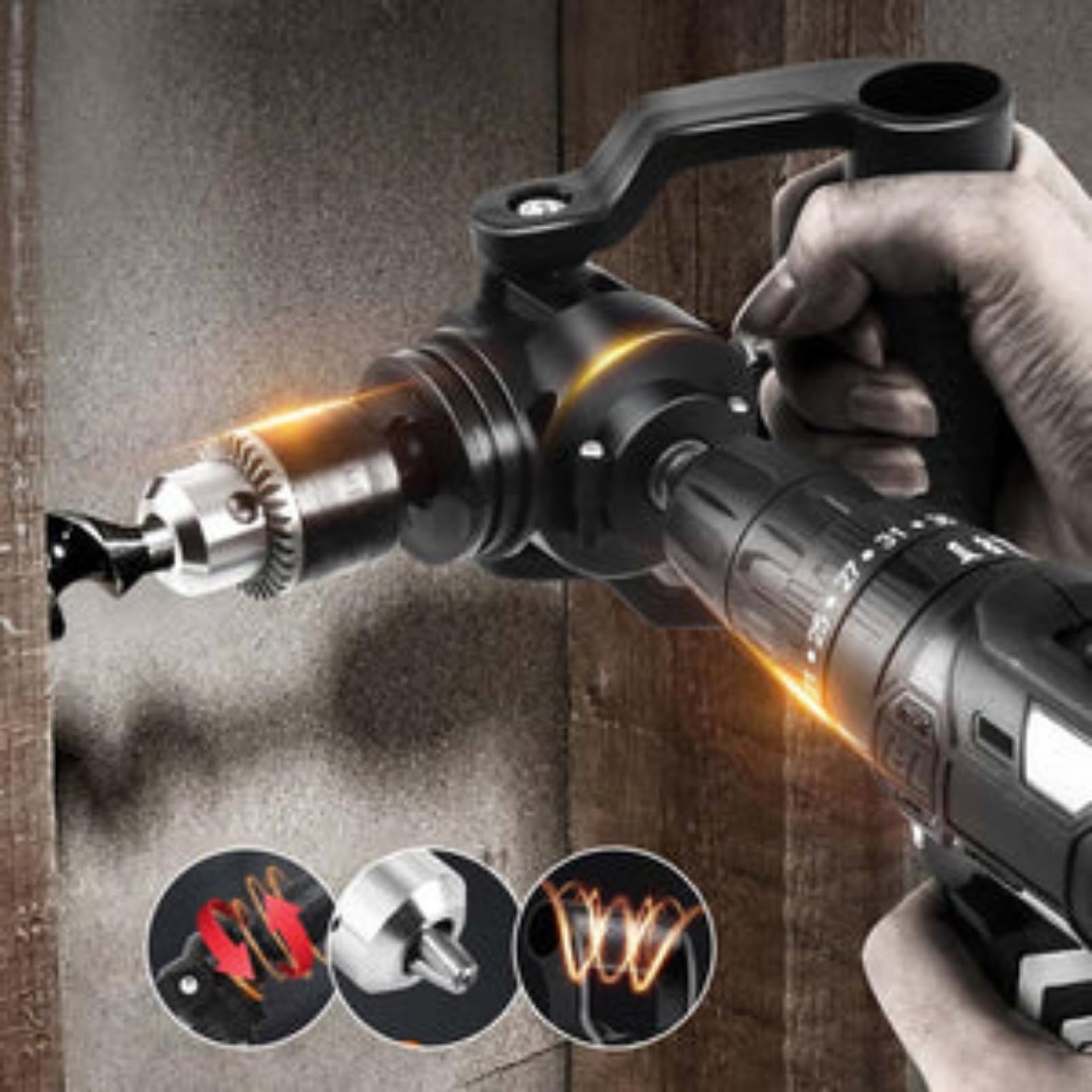 Vsfamlad Right Angle Drill Attachment, 90 Degree Drill Chuck, Durable Right Angle Adapter for Tight Spaces