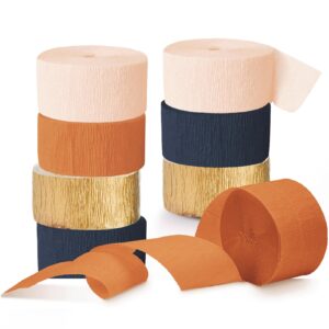 aobkiat fall boho wedding party decoration,8 rolls navy blue and orange crepe paper party streamers for thanksgiving day,halloween,winter birthday baby shower party backdrop