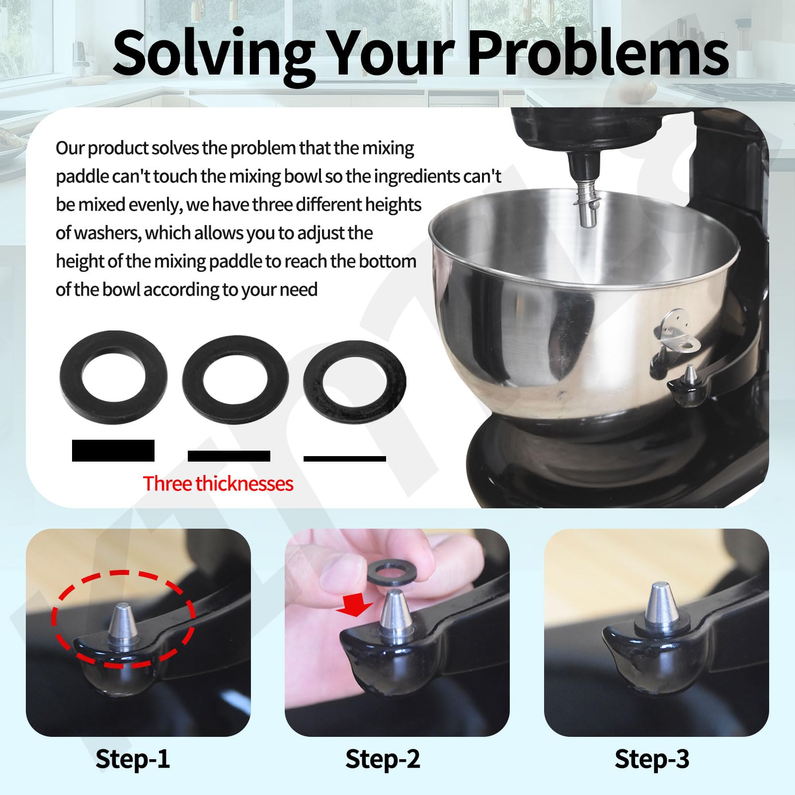 KINTLE 3 Different Height Adjustments for the KitchenAid Bowl-Lift Stand Mixer, Improve Bowl Does Not Come Close Enough to The Bottom, Allow the Food to Mix Well, Enhance Mixing Experience, BLACK