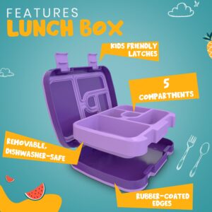 YOLAY Bento Box for Kids Lunch Box Leak-Proof, 5-Compartment Lunch Box Kids for Ages 3-10, Durable with Anti-Slip Base, Suitable for Schools, Outdoor and Travel (Mermaid)