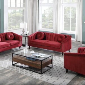 YIPDFERNOR Red Lint 3-Piece Living Room Sofa Set, Contemporary Sofa Couch Set, for Living Room Furniture Sets、Offices、Apartments（Chair）