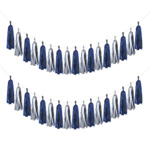 mefuny 20pcs navy blue silver paper garland tissue paper tassels banner for graduation engagement christmas wedding birthday party backdrop