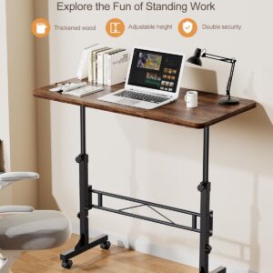 Small Standing Desk Adjustable Height, Mobile Stand Up Desk with Wheels, 32 Inch Portable Rolling Desk Small Computer Desk, Portable Laptop Desk Standing Table Rustic